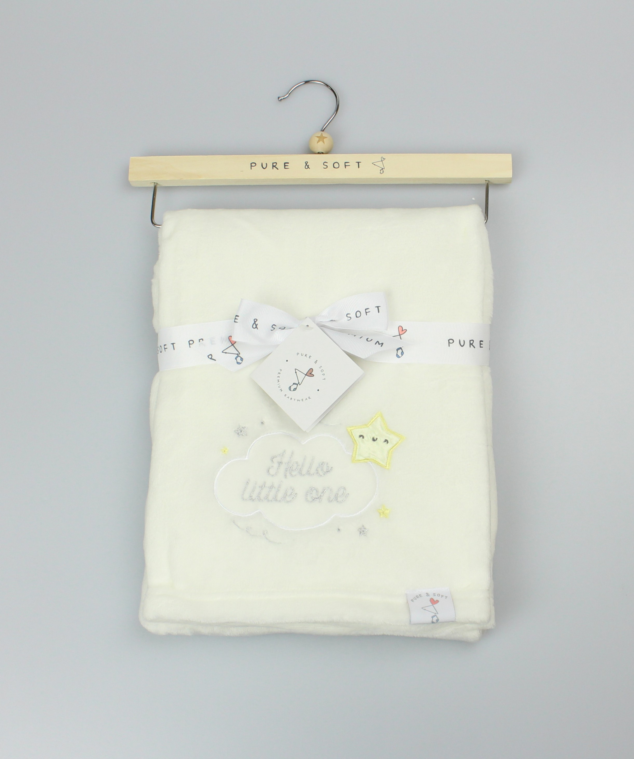 Ivory "Hello Little One" Plush Fleece Baby Wrap – by Pure & Soft (75 x 100cm) - Image 2