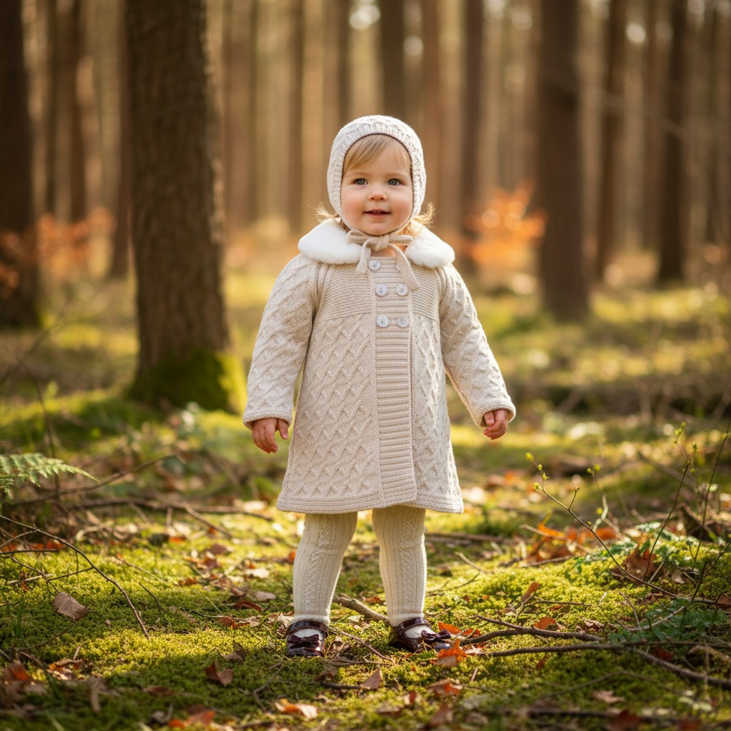 Natural Tillie Spanish Style Matinee Cardigan & Bonnet – by Pex (12–36 Months)