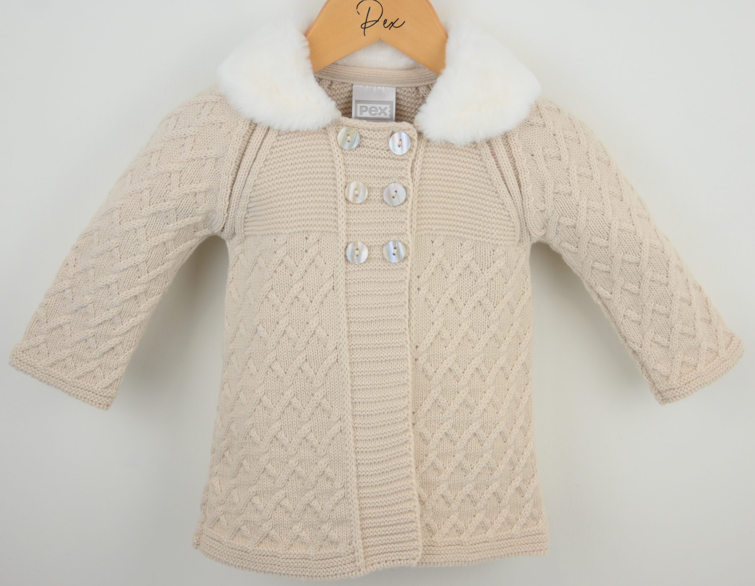 Natural Tillie Spanish Style Matinee Cardigan & Bonnet – by Pex (12–36 Months) - Image 3