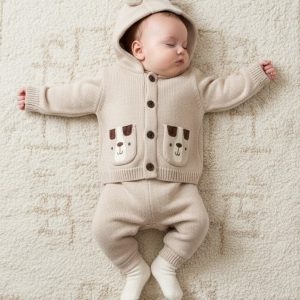 Biscuit True Knit Teddy Hooded Cardigan & Trousers Set – by Rock-a-Bye Boutique (0–9 Months)