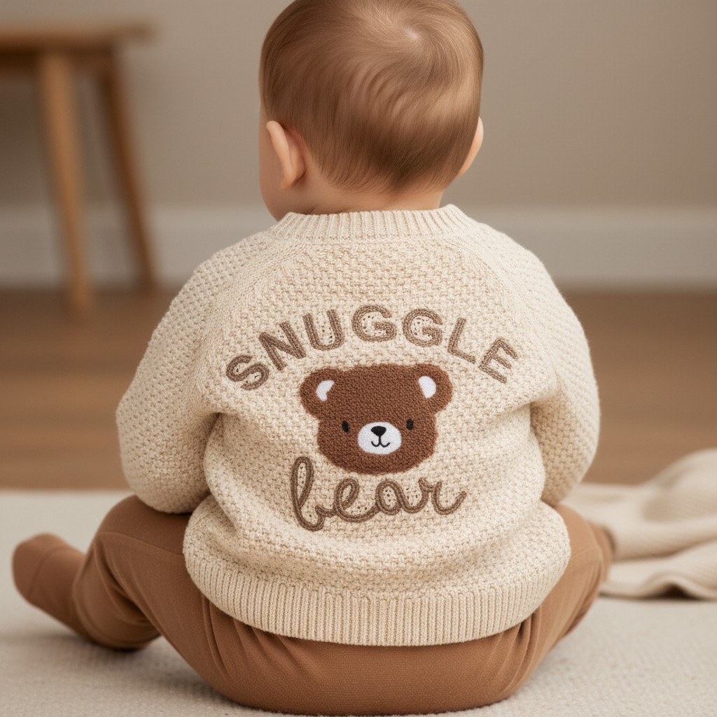 Cream "Snuggle Bear" Cotton Cardigan – by Rock A Bye Boutique (0–12 Months)