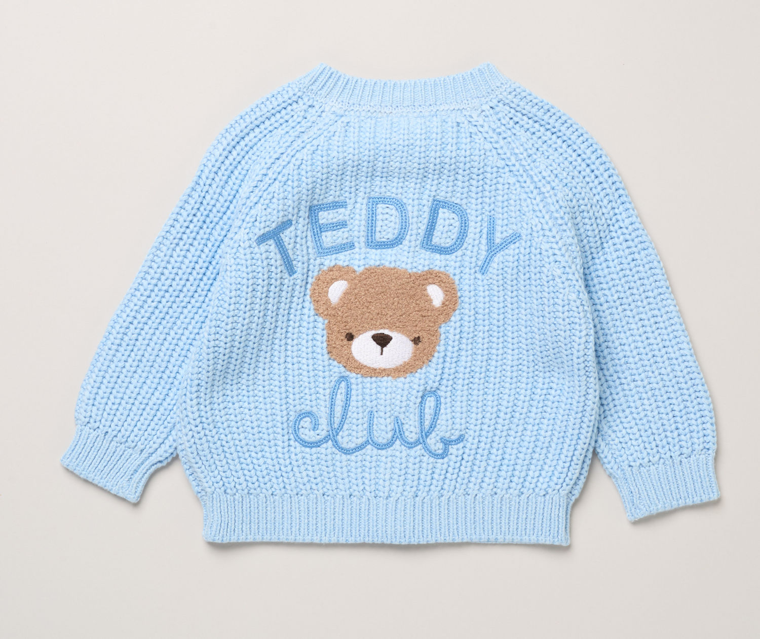 Sky Blue "Teddy Club" Cotton Cardigan – by Rock A Bye Boutique (0–12 Months) - Image 2