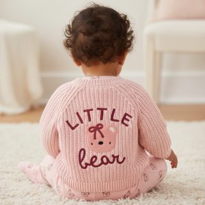 Pink "Little Bear" Cotton Cardigan – by Rock A Bye Boutique (0–12 Months)