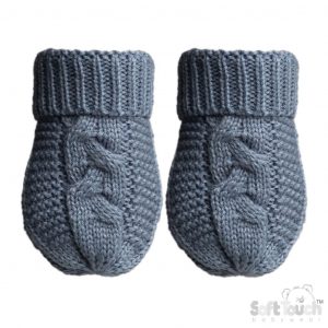 Dusky Blue "Zero" Recycled Cable Knit Baby Mittens – by Soft Touch Zero (Newborn–12 Months)