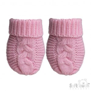Pink "Zero" Recycled Cable Knit Baby Mittens – by Soft Touch Zero (Newborn–12 Months)
