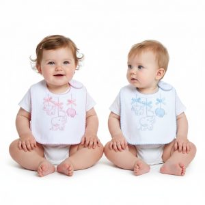 Pink/White & Blue/White Elephant Embroidered Cotton Baby Bib – by Soft Touch