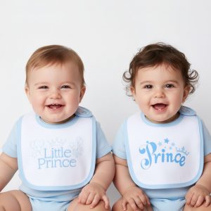 Sky Blue "Prince" Cotton Baby Bib – 2 Designs – by Soft Touch