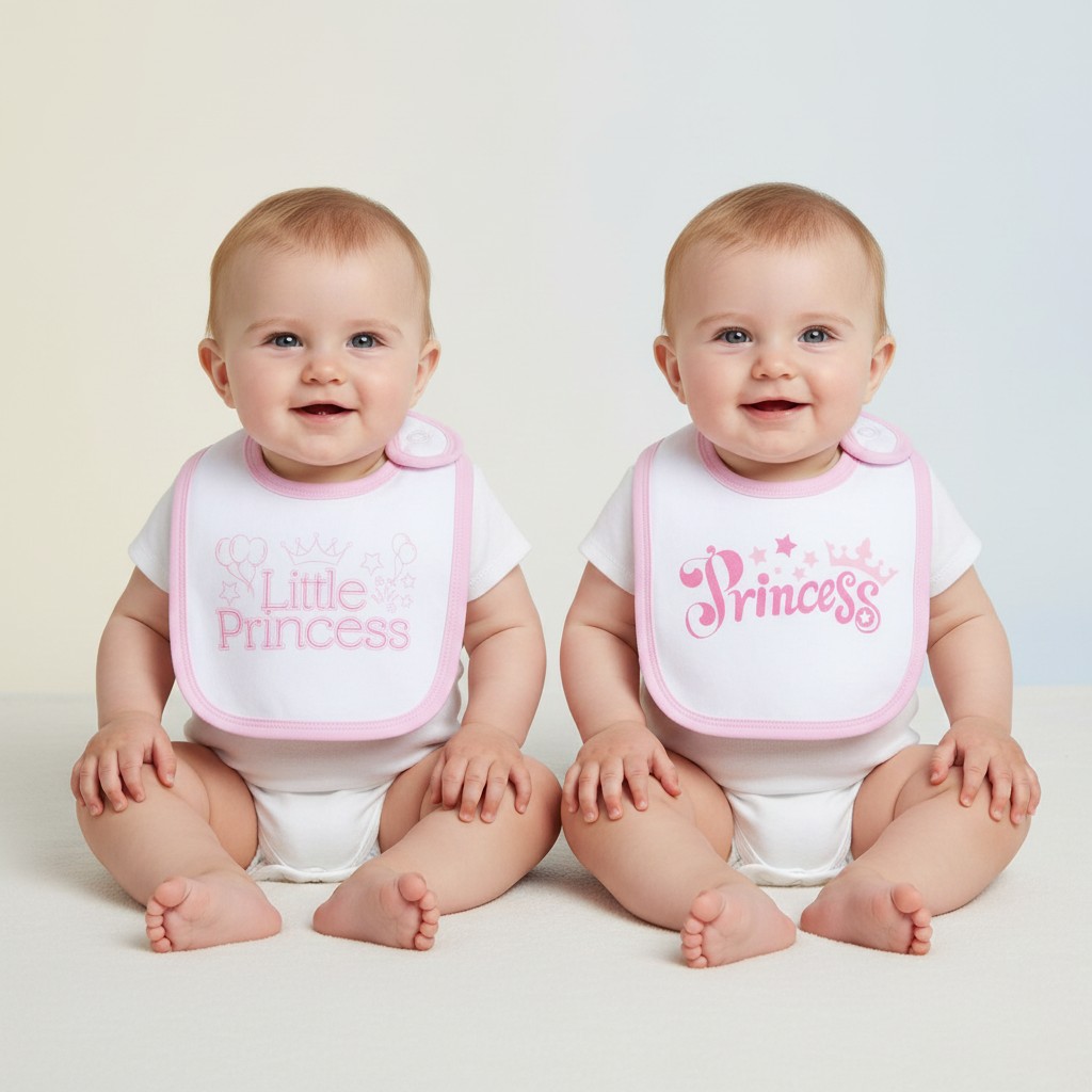 Pink "Princess" Cotton Baby Bib – 2 Designs – by Soft Touch