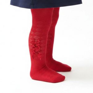 Red Diamond Tights with Three Bows – by Soft Touch (Newborn–24 Months)