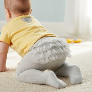 Grey Ribbed Tights with Frill – by Soft Touch (Newborn–18 Months)