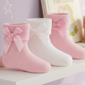 Pink & White Triple Pack Bow Baby Socks – by Tick Tock (0–24 Months)
