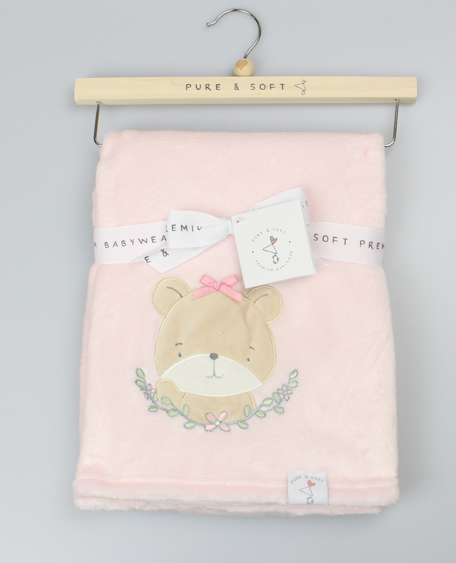 Pink Teddy Bear Plush Fleece Baby Wrap – by Pure & Soft (75 x 100cm) - Image 2