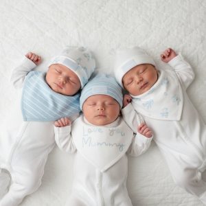 Sky Blue Baby Hat & Bib Set – 3 Designs – by Watch Me Grow