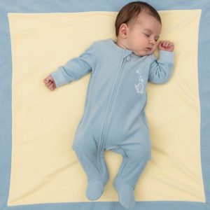 Dusky Blue Zipped Velour "Safari" All In One – by Watch Me Grow (0–6 Months)