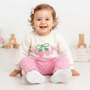Pink Strawberry Check Top & Trousers Set – by Bupper Kids (12–24 Months)