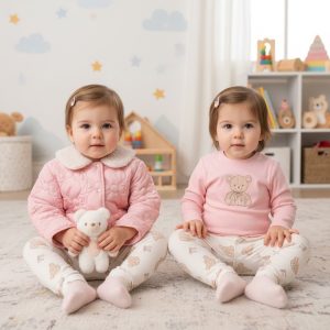 Pink Quilted Heart Jacket, Teddy Bodysuit, Trousers & Plush Teddy Set – by Lily & Jack (12–24 Months)