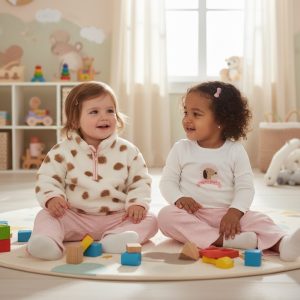 Cream & Pink Borg Puppy Jumper, Bodysuit & Trousers Set – by Lily & Jack (12–24 Months)