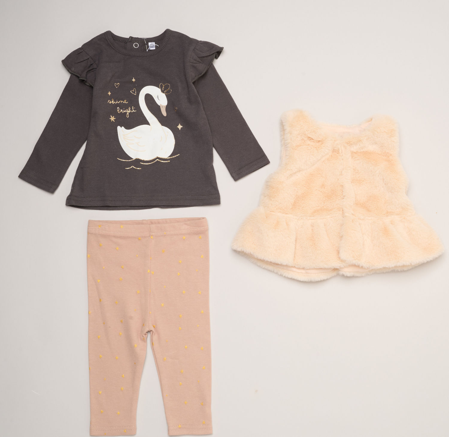 Cream Furry Gilet, Swan Top & Star Leggings Set – by Lily & Jack (12–24 Months) - Image 2