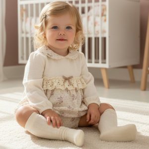 Lilac & Cream Floral Lace Bodysuit & Socks Set – by MiniCayzen (6–12 Months)