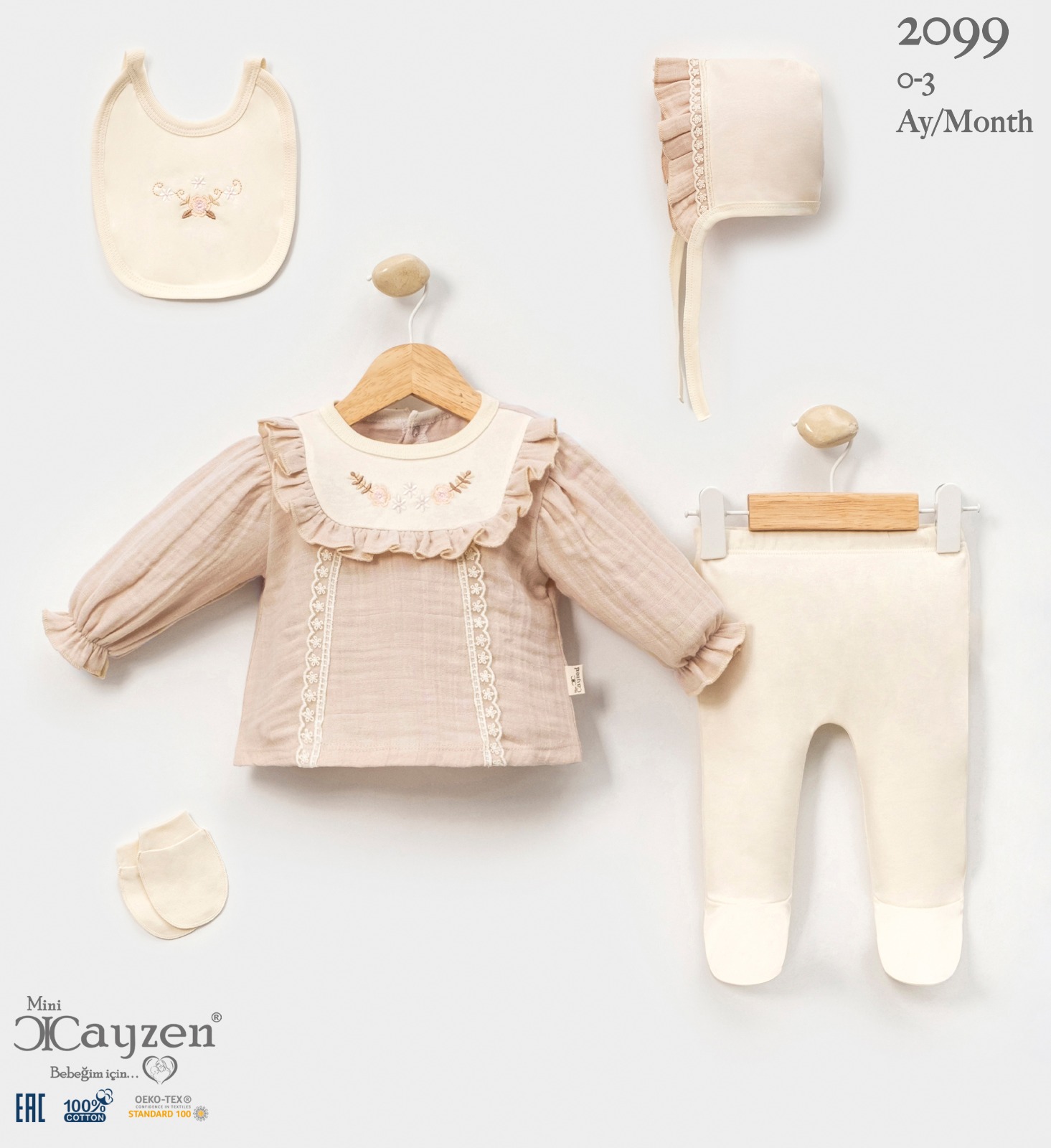 Biscuit Floral & Lace Five Piece Baby Set – by MiniCayzen (0–3 Months) - Image 2