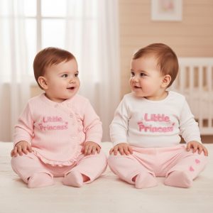 Pink & White Quilted Little Princess Jacket, Trousers & Top Set – by My Little Chick (Newborn–6 Months)