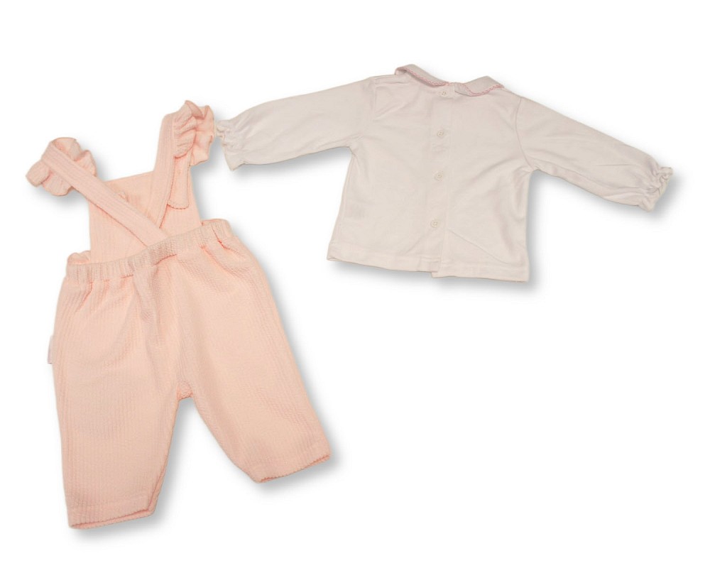 Pink Ribbed Frilled Dungaree & Top Set with Bows – by My Little Chick (Newborn–6 Months) - Image 2