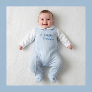 Sky Blue Quilted Little Prince Dungaree & Top Set – by My Little Chick (Newborn–6 Months)