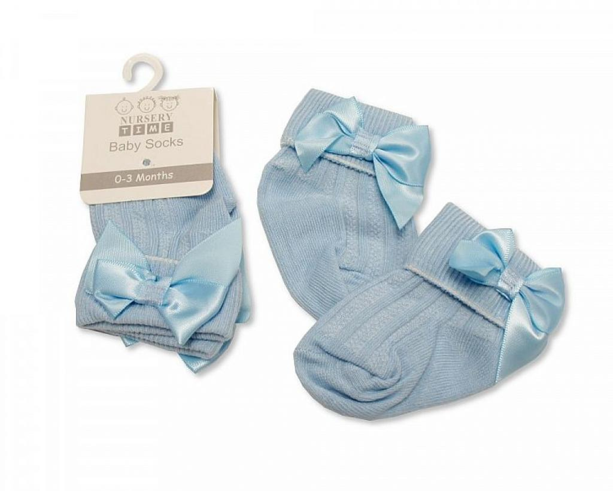 Sky Blue Bow Baby Socks – by Nursery Time (0–3 Months) - Image 2