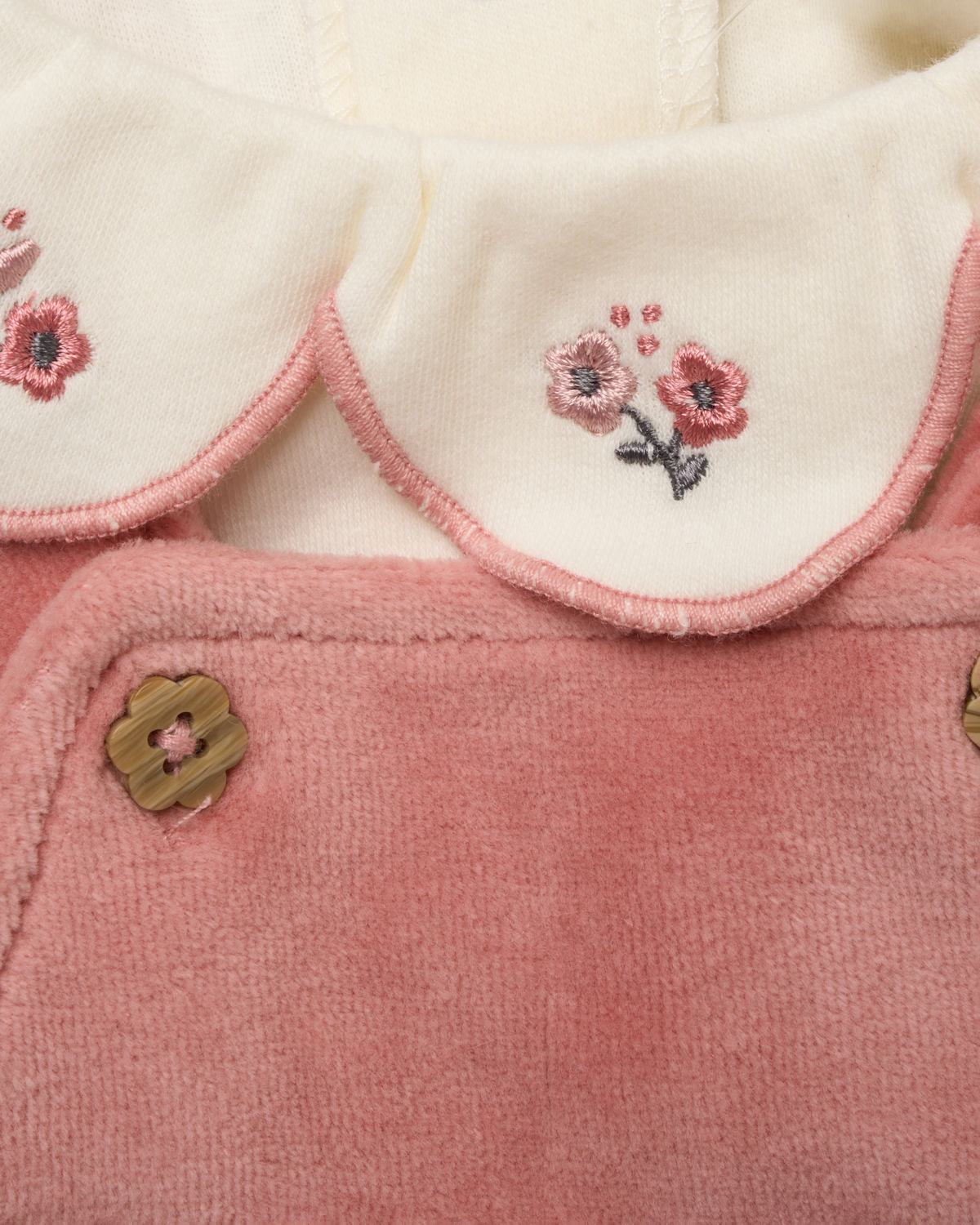 Rose Pink Velour Scalloped Floral Dungaree & Bodysuit Set – by Rock A Bye Boutique (3–9 Months) - Image 3