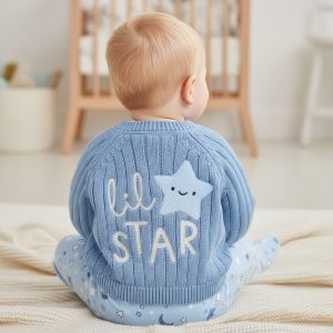 Blue “Lil Star” Cotton Knitted Cardigan – by Rock A Bye Boutique (0–12 Months)