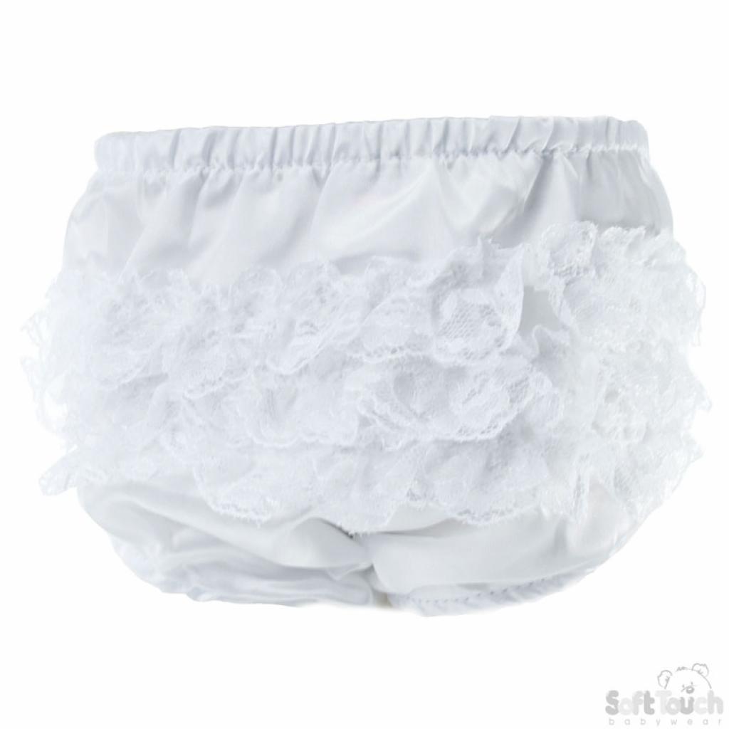 White Satin Frilly Baby Pants – by Soft Touch (0–12 Months) - Image 3