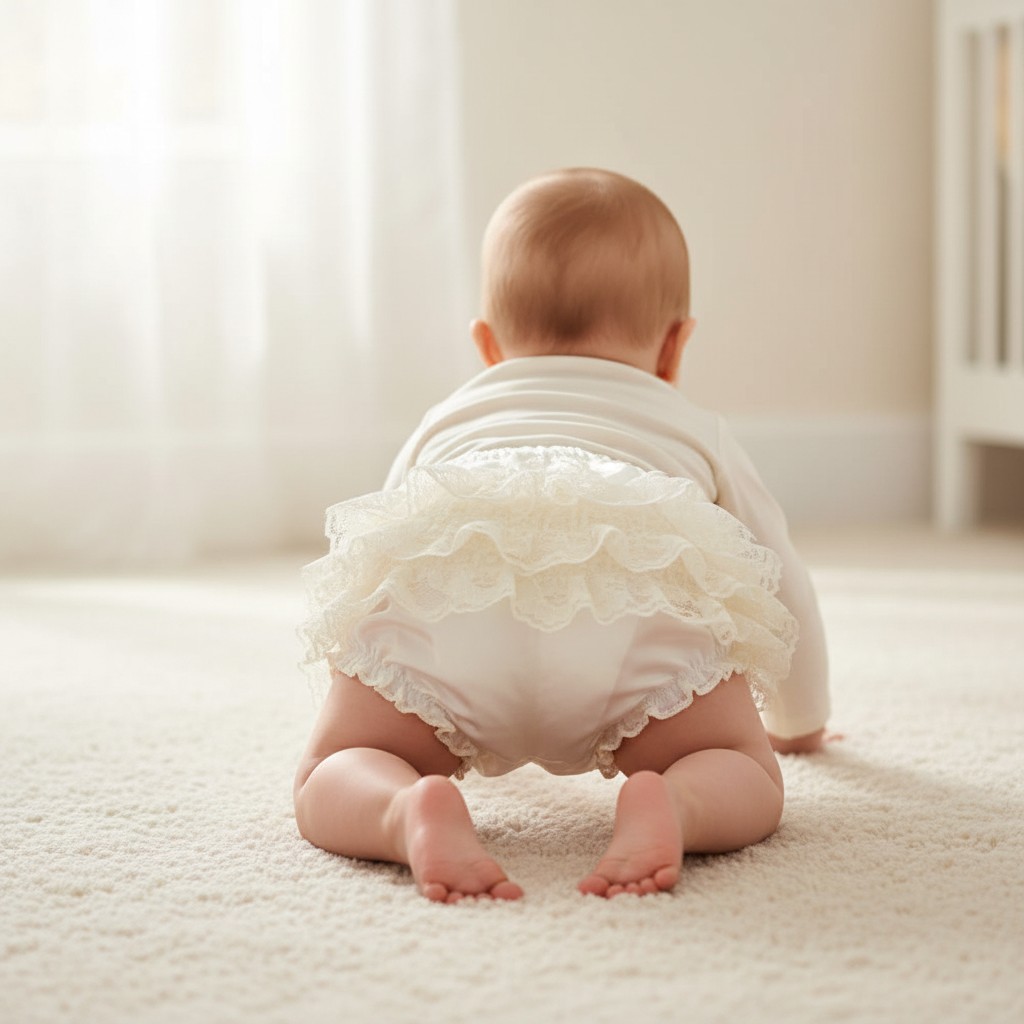 Cream Satin Frilly Baby Pants – by Soft Touch (0–12 Months)