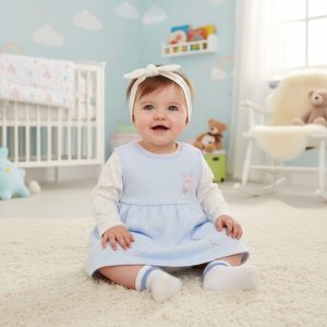 Bluebell Quilted Rainbow Pinafore, Top & Bow Headband Set – by Pure & Soft (0–9 Months)