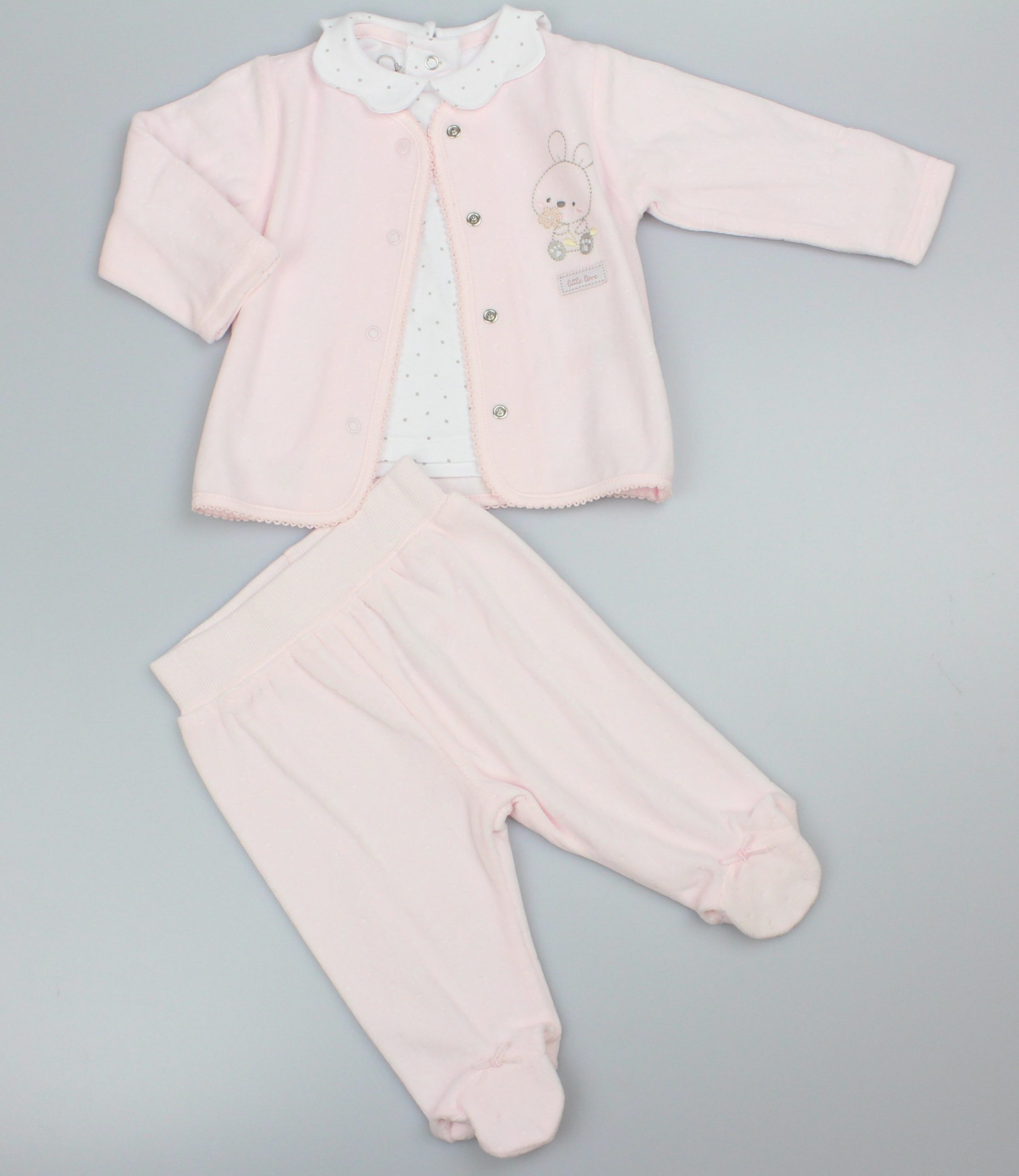 Pink Velour Bunny Jacket, Top & Footed Trousers Set – by Pure & Soft (0-9 Months) - Image 2