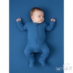 Azure Blue Ribbed Zip Sleepsuit – by Soft Touch (Newborn–3 Months)